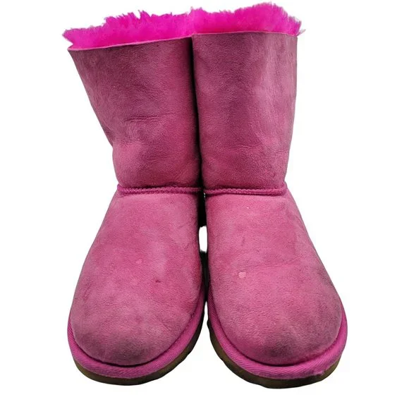UGG Bailey Bow Girls 4 Pink Sheepskin Winter Cold Boots - 1017394K